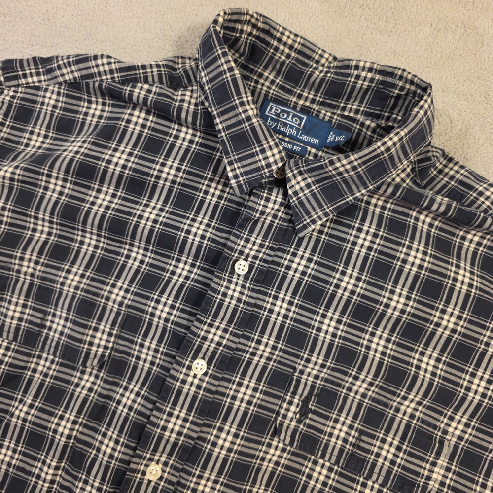Polo Ralph Lauren Button Down Shirt Mens XXL Blue Classic Fit Dadcore Plaid Pony